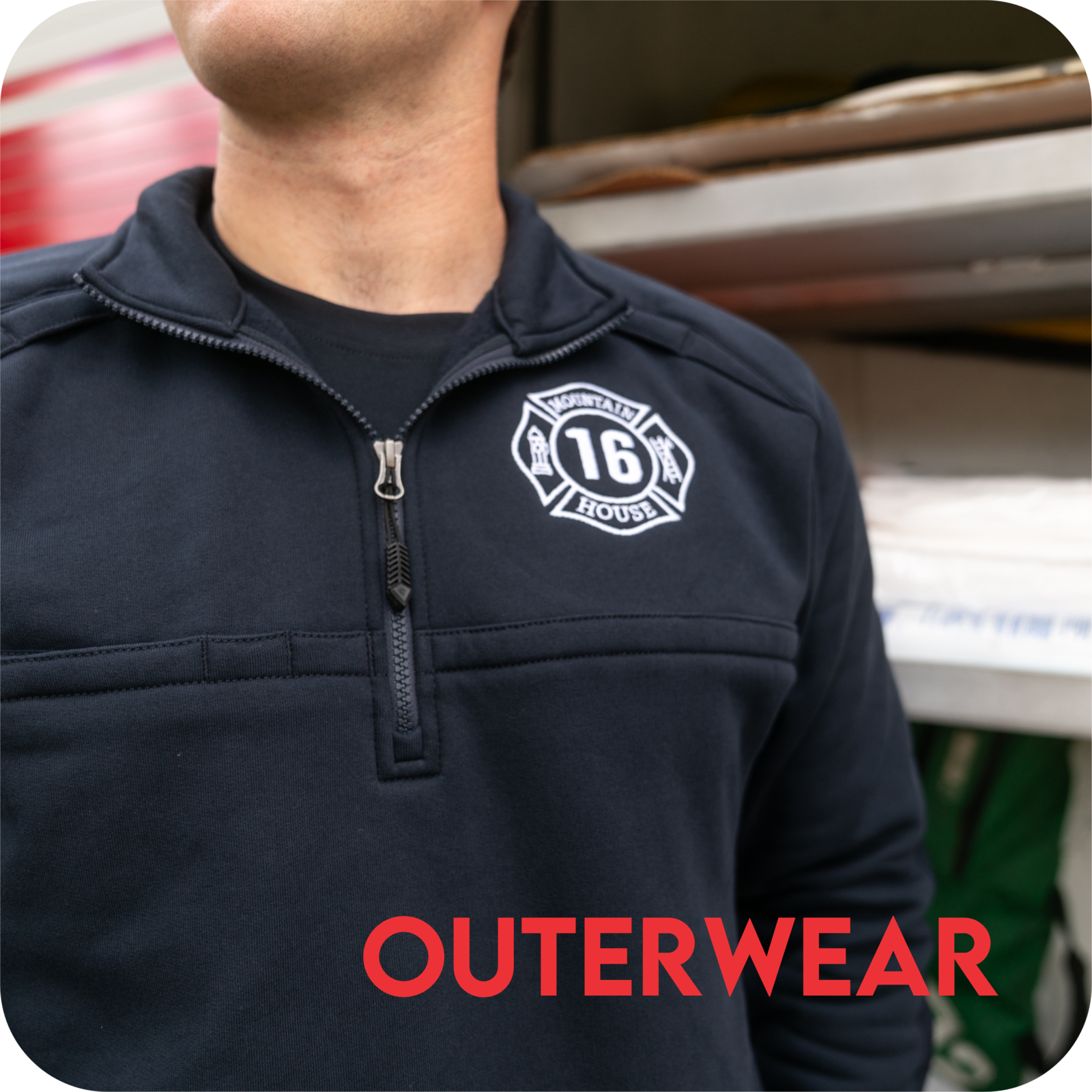 Fire fighter in duty shirt - button to Outerwear