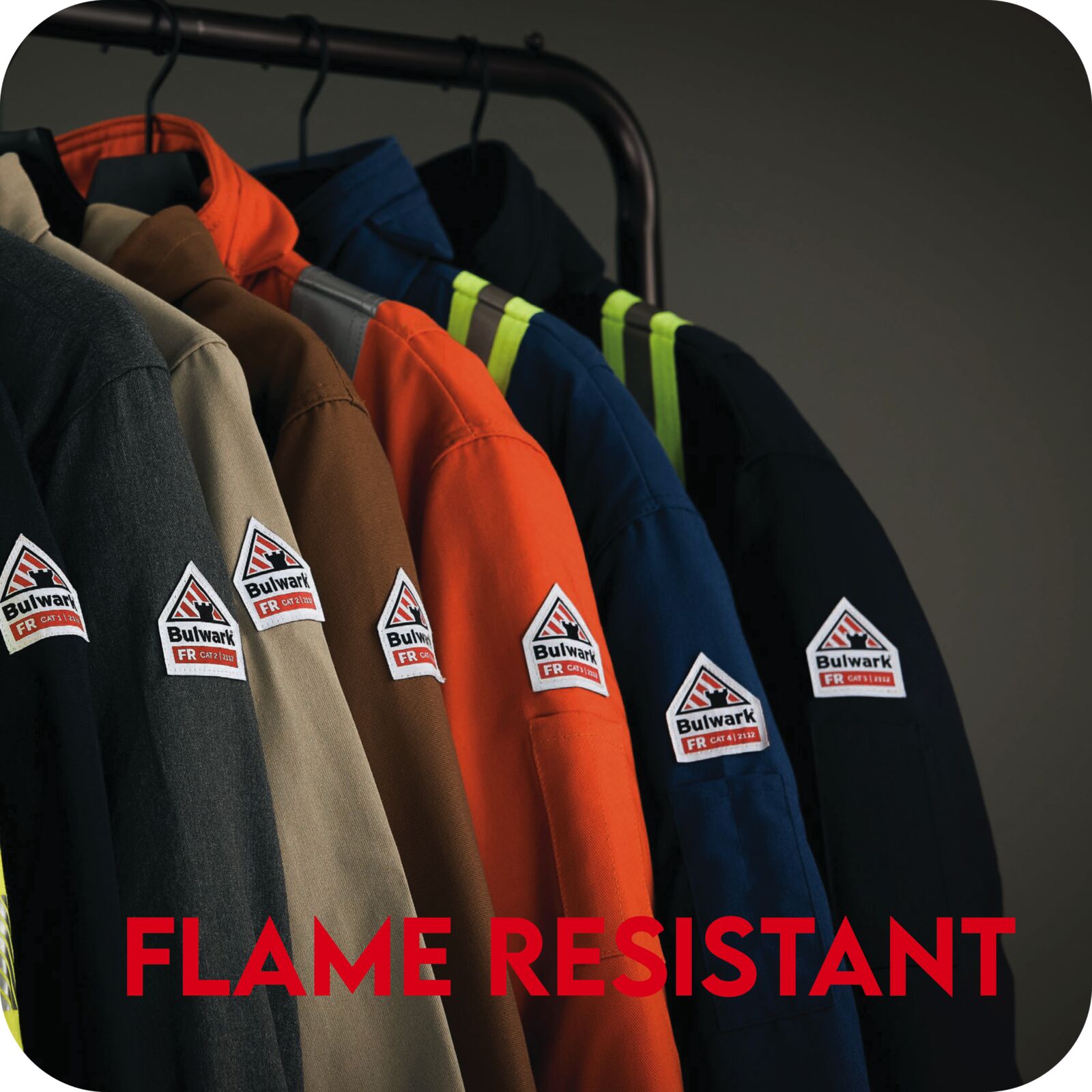 Fire Resistant Bulwark shirts hanging - button to FR apparel